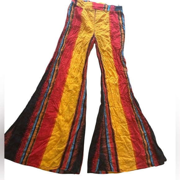 Bohemian hippie gauzy Colorful Striped ultra bell bottom Flare Pants Sz M - Picture 1 of 6